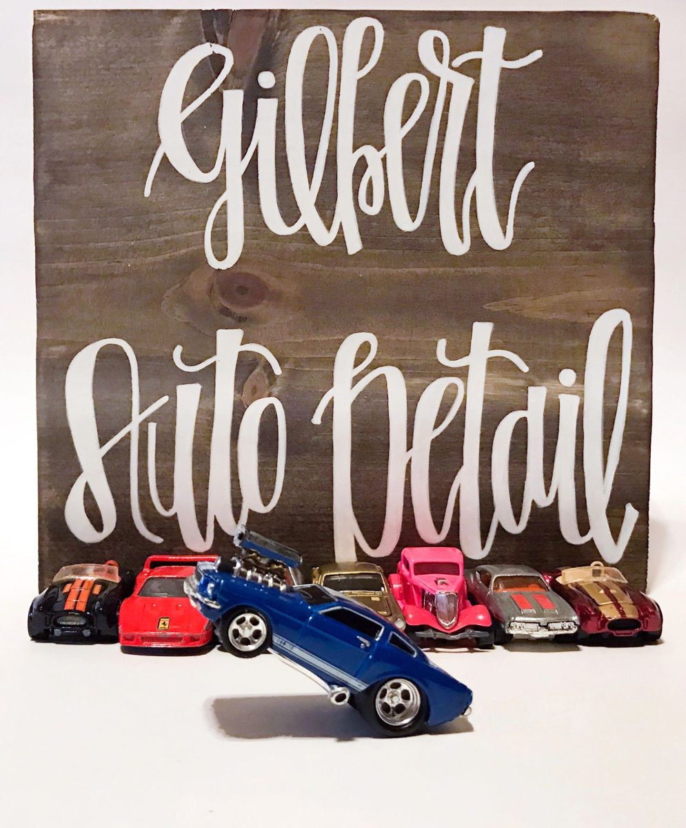 Gilbert Auto Detail sign with model cars